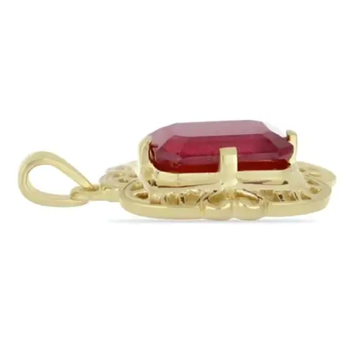 BUY 14K GOLD NATURAL GLASS FILLED RUBY GEMSTONE BIG STONE PENDANT